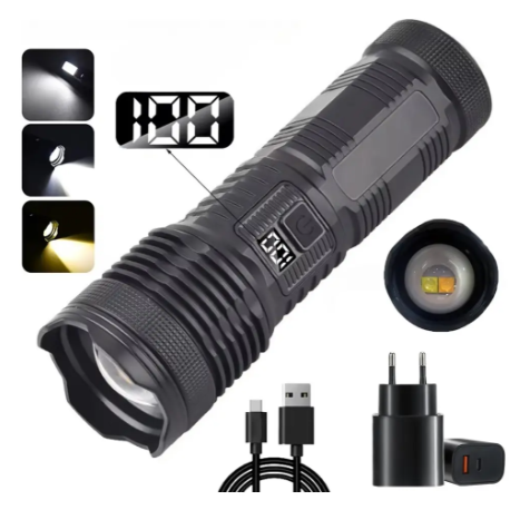Linterna Táctica LED COB con Zoom Telescópico
