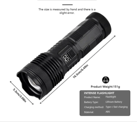 Linterna Táctica LED COB con Zoom Telescópico