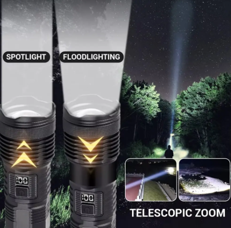 Linterna Táctica LED COB con Zoom Telescópico