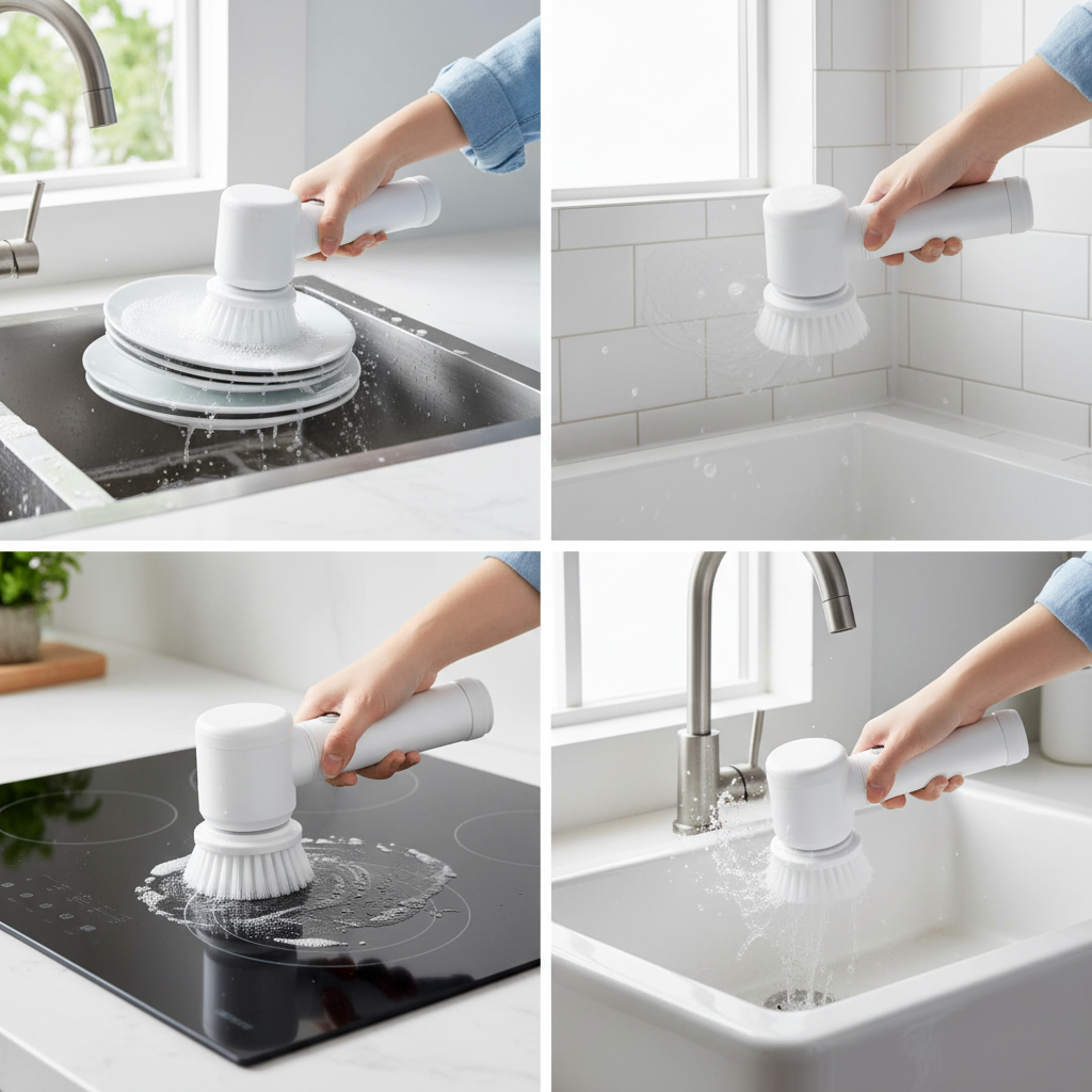 Magic Brush en uso - cocina, baño, estufa y fregadero