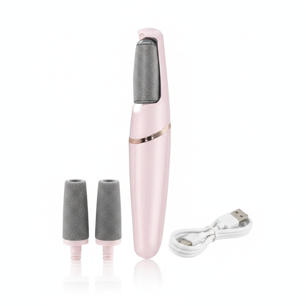 Removedor de callos eléctrico rosa con accesorios