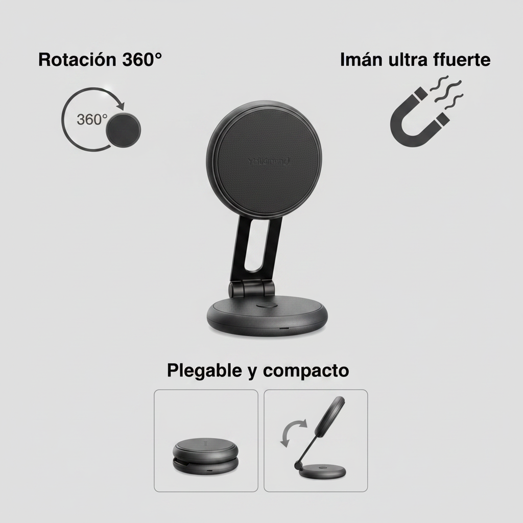 Soporte magnético - rotación 360°, imán ultra fuerte, plegable