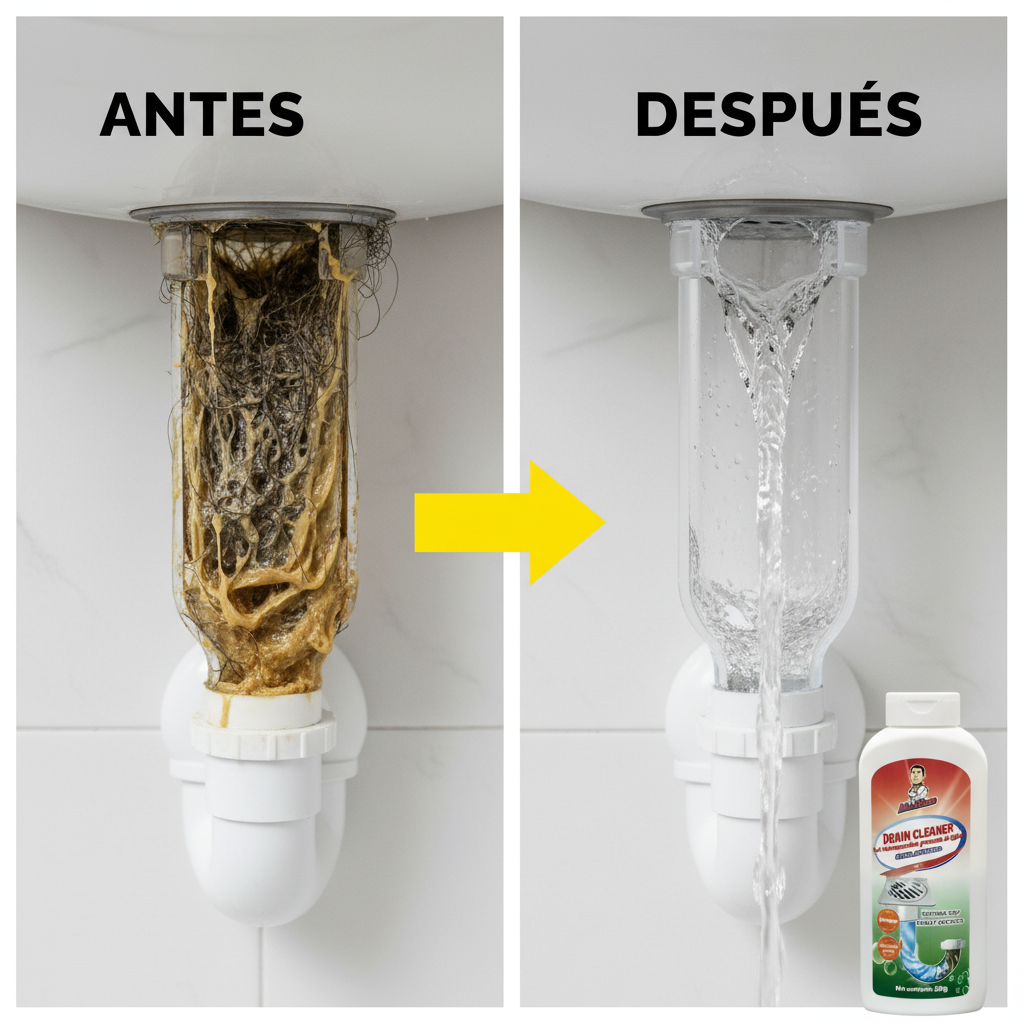 Drain Cleaner - antes y después de la cañería