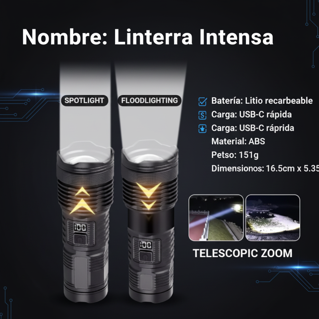 Linterna alta potencia - especificaciones técnicas y zoom spotlight vs floodlight