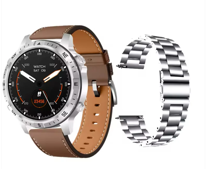 Reloj S60 Max - vista frontal con correa de cuero
